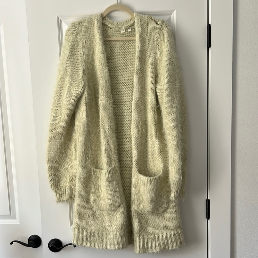 Anthro Fuzzy Cream Sweater Cardigan